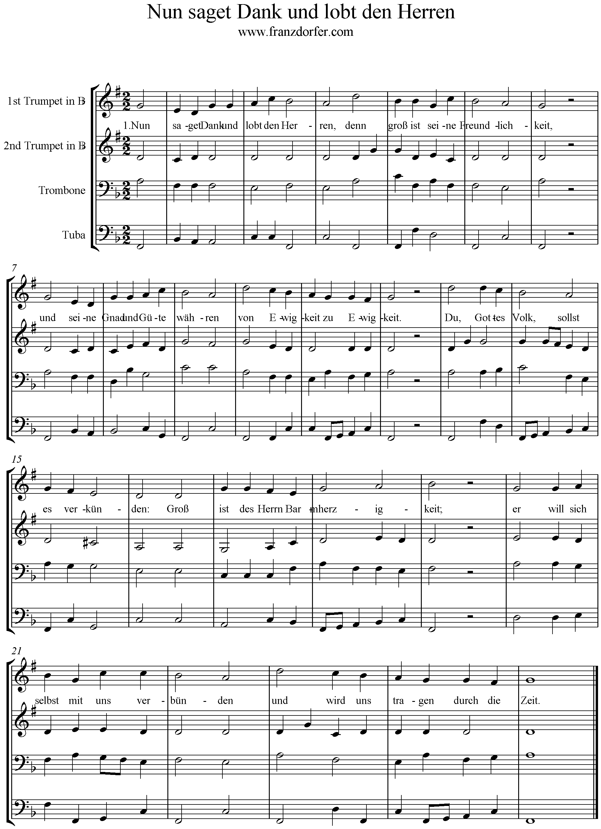 Blechbläserquartett Noten Nun saget dank, GL 385